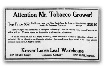 Advertisement for Kraver Tobacco House, circa 1920